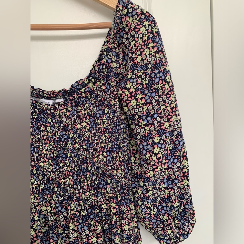 GAP Floral Midi Dress, Multicolor Floral Long Sleeve Dress